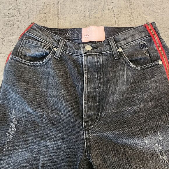 Revice Womens High Waisted Frayed Hems Red Side Zipper Flare 28x29 Size 28 - Picture 5 of 16